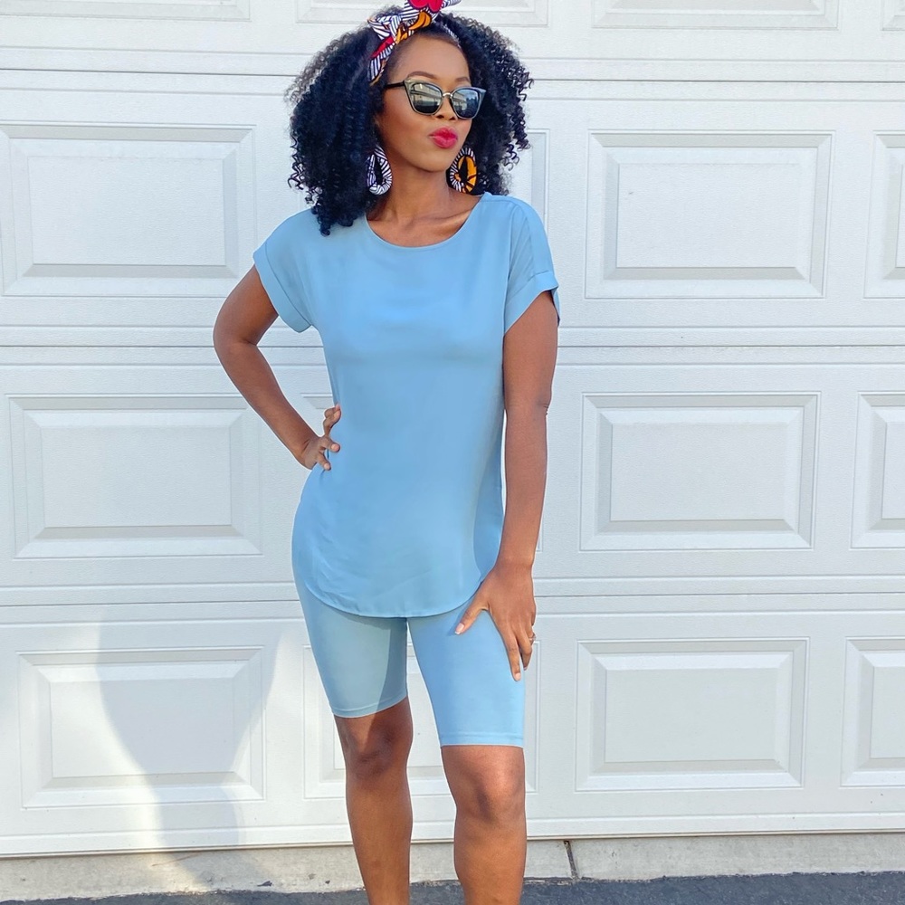 2 piece biker shorts set (blue-grey)